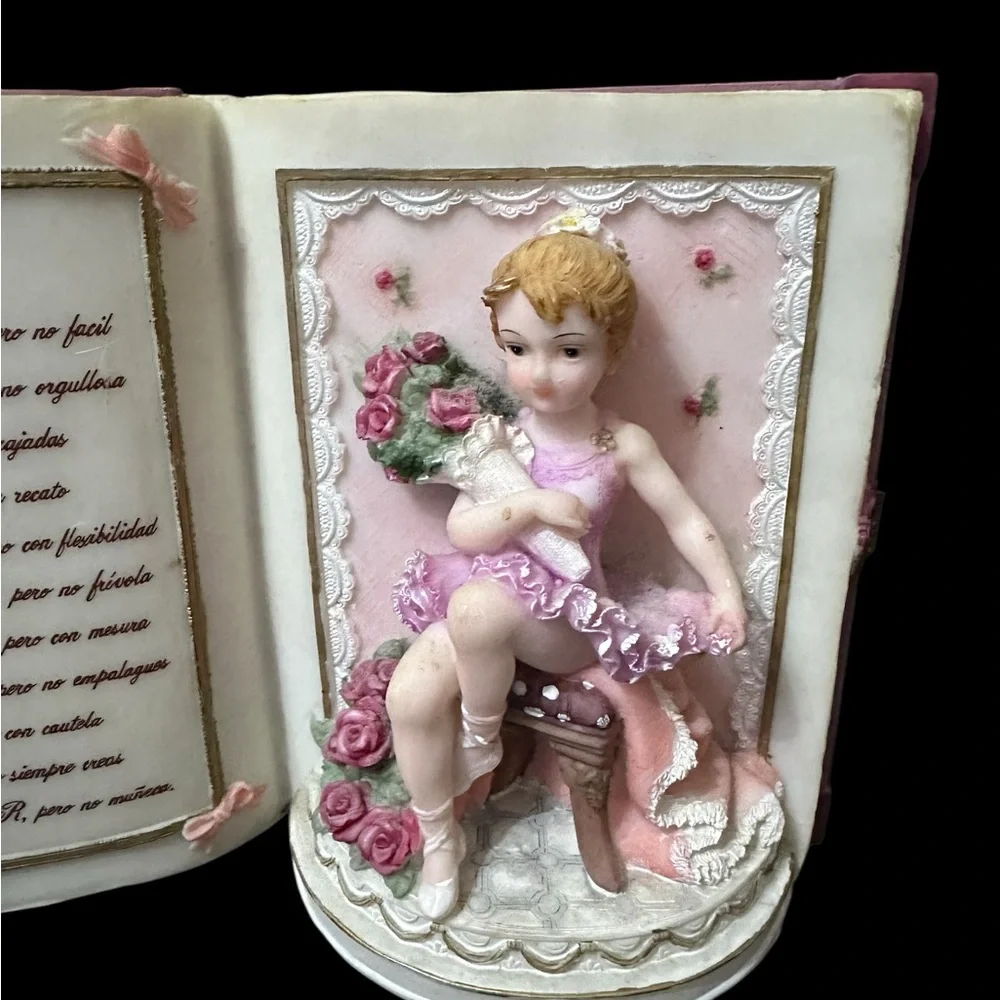 Montefiori Collection Porcelain Ballerina Book Figurine Vintage Pink Decor, Poem